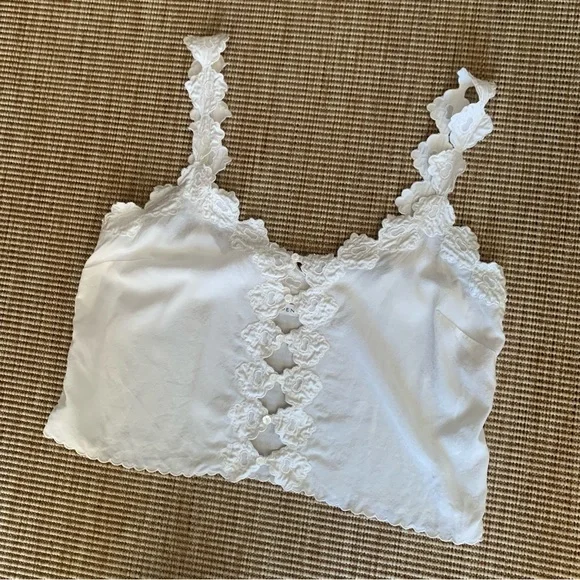 Doen Flores Silk Scalloped Button V Neck Cami Camisole Tank Blouse Top Salt - Picture 6 of 10